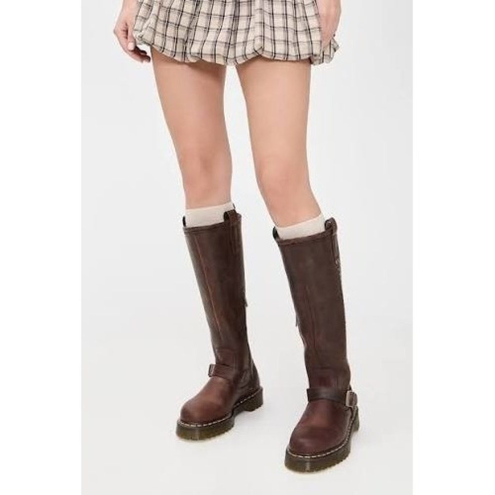 Dr. Martens Anistone Knee High Combat Biker Boots Brown Leather US W 11 M 10 - Picture 2 of 14